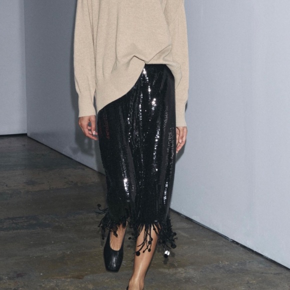 Zara Dresses & Skirts - ZARA ZW Collection Sequin Long Skirt – Black – Size S – NWT